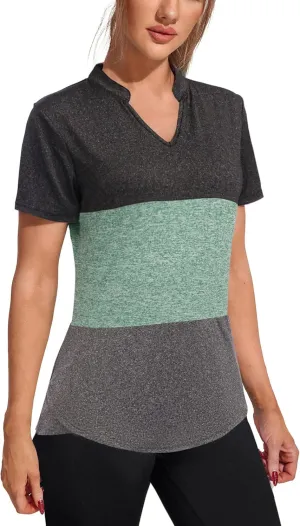 COOrun Womens Workout Tops Short Sleeve V Neck Moisture Wicking Shirts Yoga Top Golf Athletic Running Casual T-Shirts__