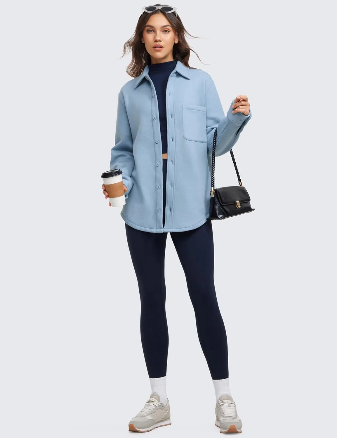 CRZ YOGA Womens Fleece Shacket Jackets Fall Warm Casual Long Sleeve Button Down Shirts with Pocket