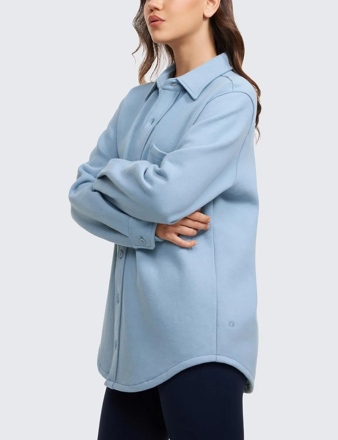 CRZ YOGA Womens Fleece Shacket Jackets Fall Warm Casual Long Sleeve Button Down Shirts with Pocket