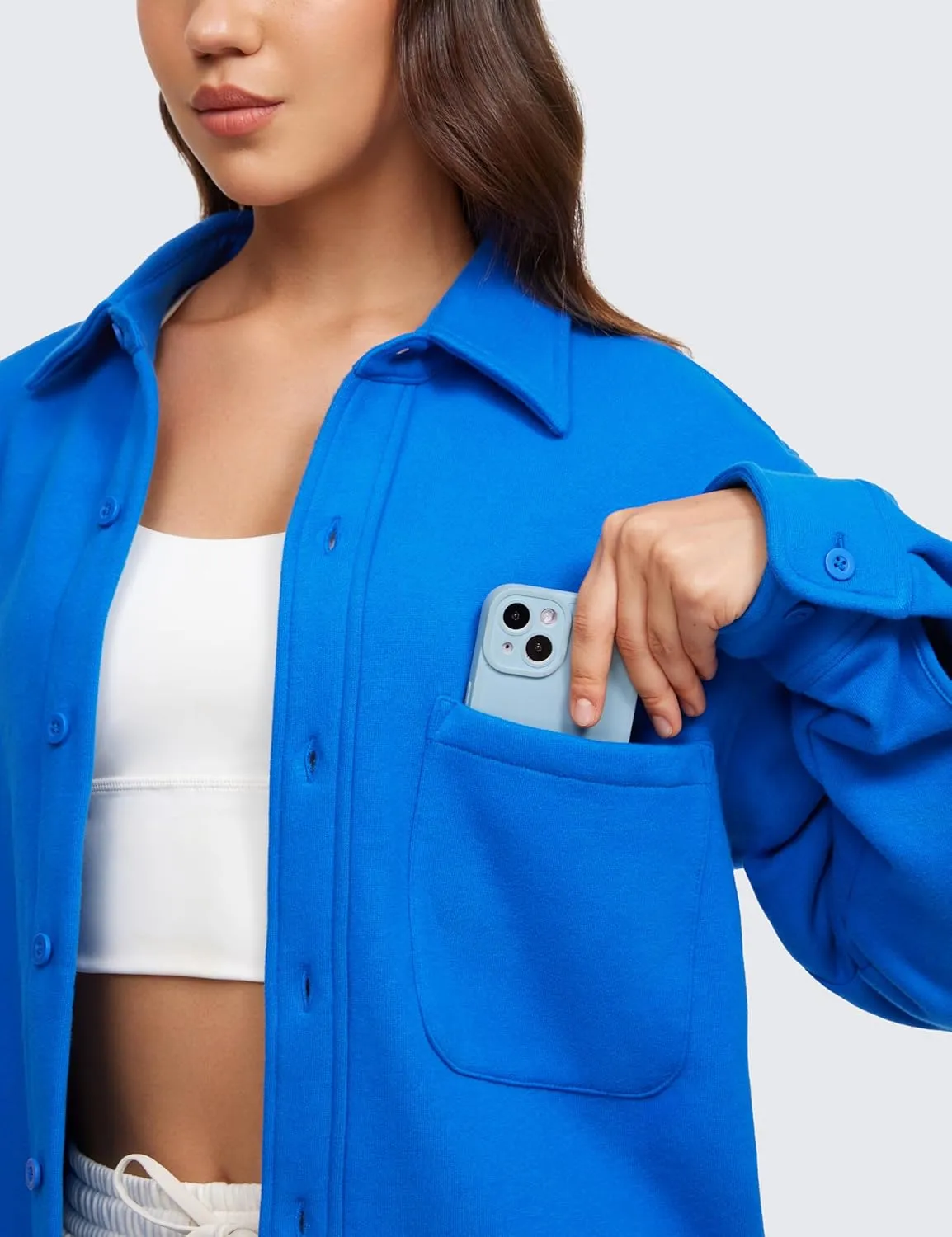 CRZ YOGA Womens Fleece Shacket Jackets Fall Warm Casual Long Sleeve Button Down Shirts with Pocket