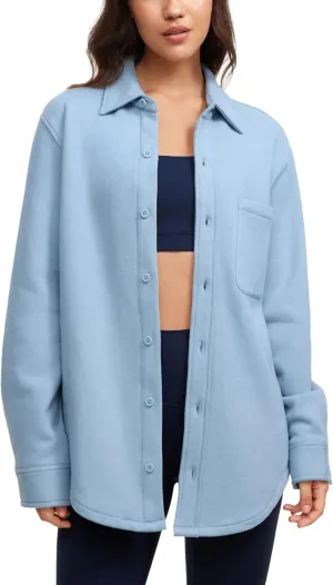 CRZ YOGA Womens Fleece Shacket Jackets Fall Warm Casual Long Sleeve Button Down Shirts with Pocket