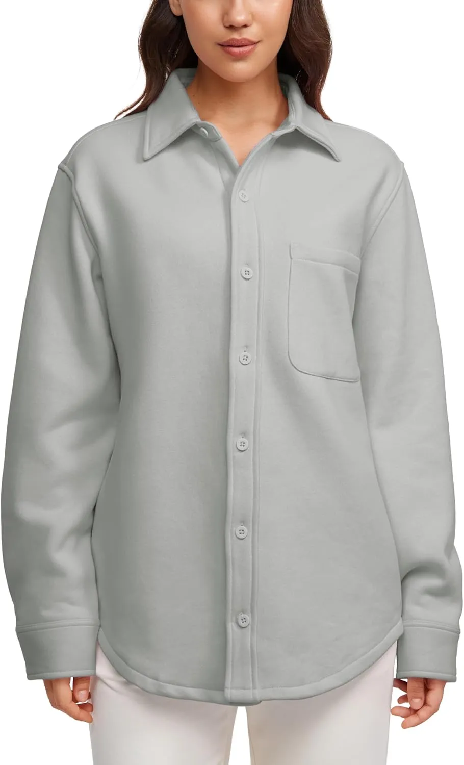 CRZ YOGA Womens Fleece Shacket Jackets Fall Warm Casual Long Sleeve Button Down Shirts with Pocket