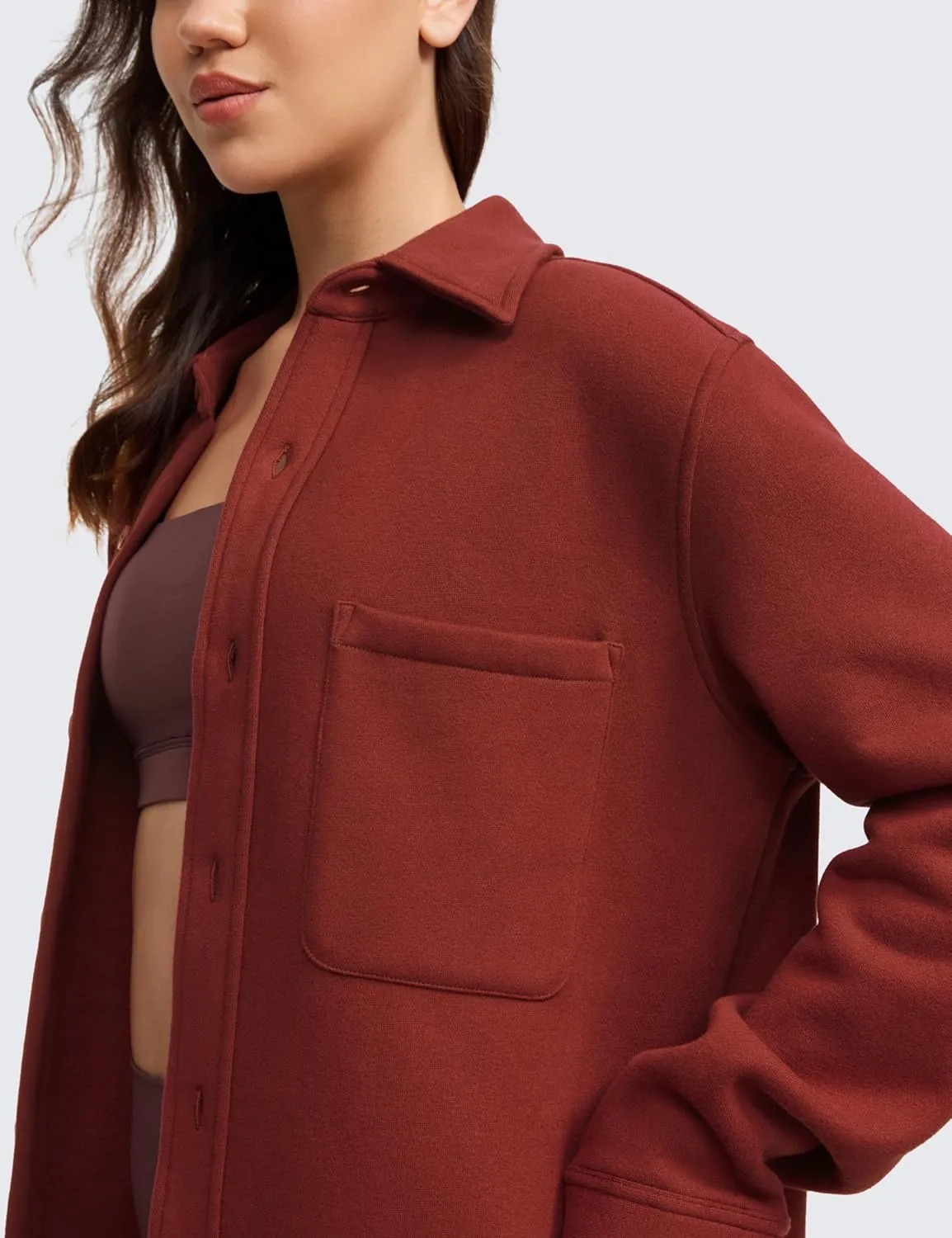 CRZ YOGA Womens Fleece Shacket Jackets Fall Warm Casual Long Sleeve Button Down Shirts with Pocket
