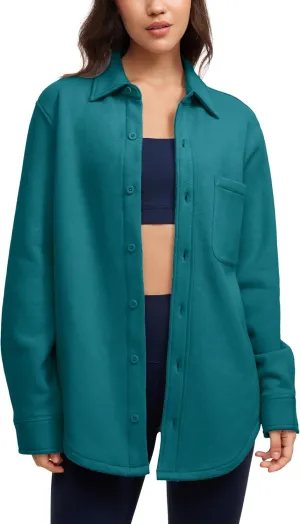 CRZ YOGA Womens Fleece Shacket Jackets Fall Warm Casual Long Sleeve Button Down Shirts with Pocket