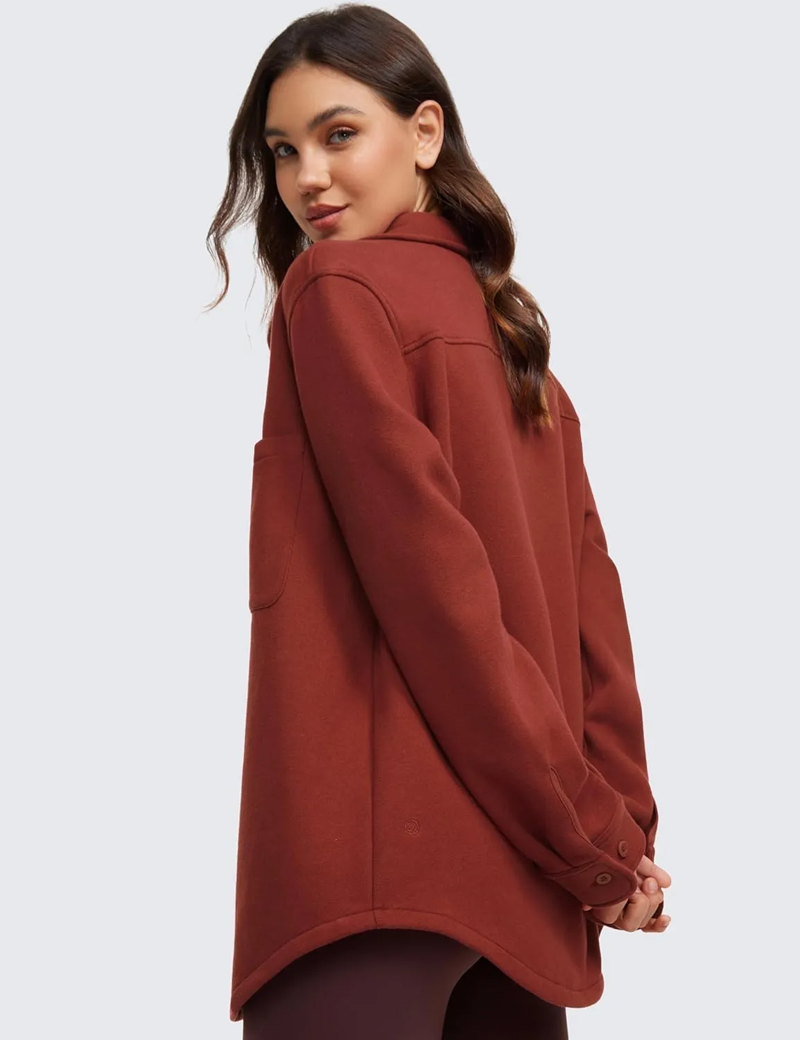 CRZ YOGA Womens Fleece Shacket Jackets Fall Warm Casual Long Sleeve Button Down Shirts with Pocket