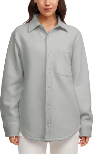 CRZ YOGA Womens Fleece Shacket Jackets Fall Warm Casual Long Sleeve Button Down Shirts with Pocket