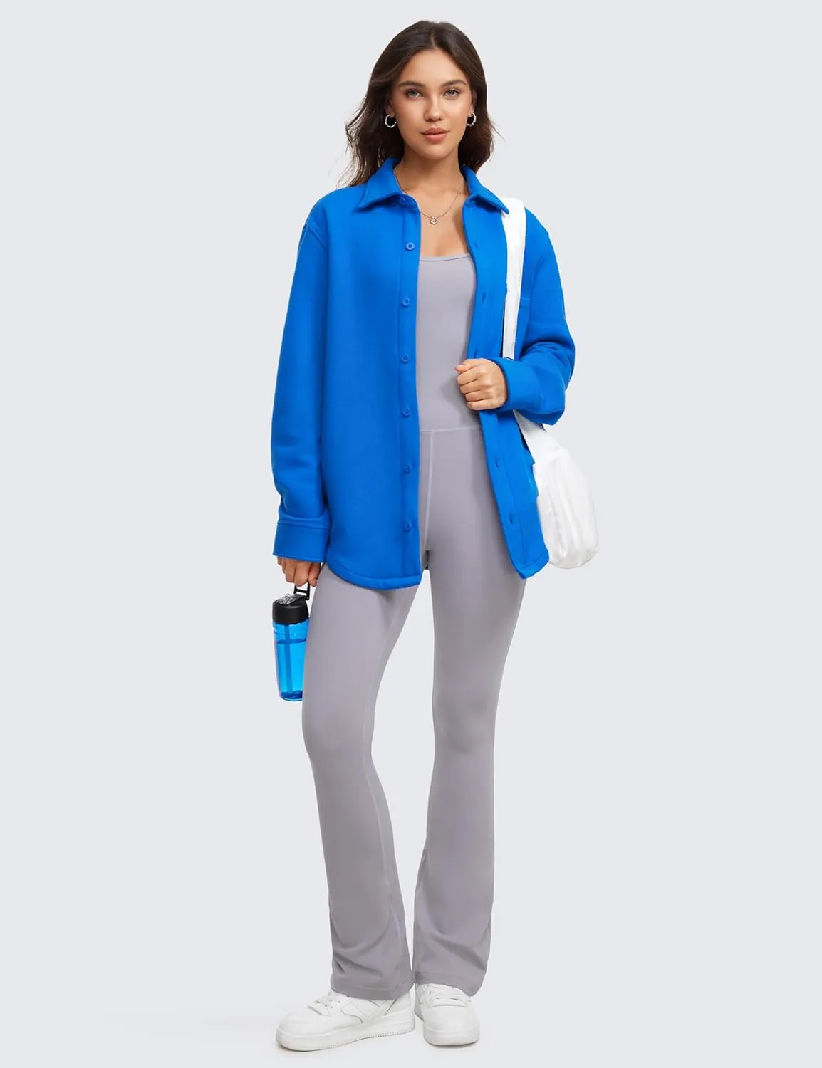 CRZ YOGA Womens Fleece Shacket Jackets Fall Warm Casual Long Sleeve Button Down Shirts with Pocket