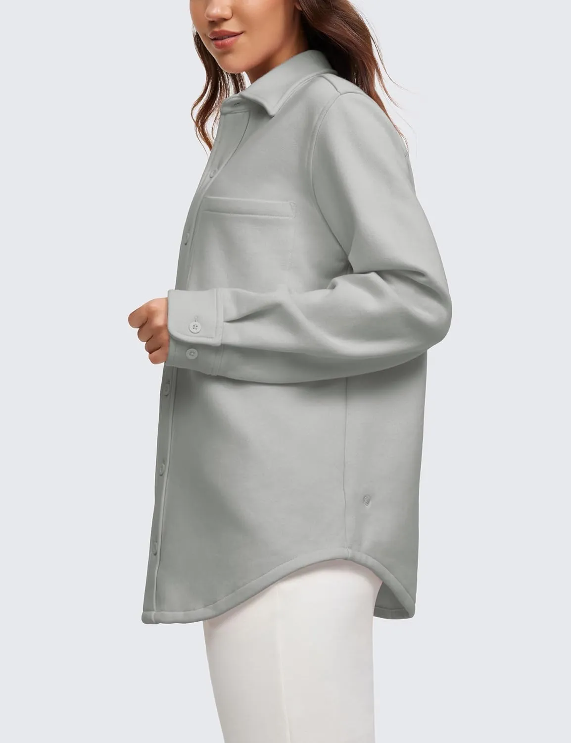 CRZ YOGA Womens Fleece Shacket Jackets Fall Warm Casual Long Sleeve Button Down Shirts with Pocket