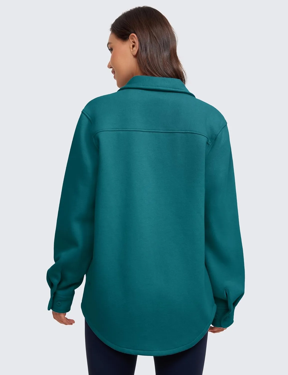 CRZ YOGA Womens Fleece Shacket Jackets Fall Warm Casual Long Sleeve Button Down Shirts with Pocket