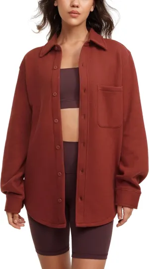 CRZ YOGA Womens Fleece Shacket Jackets Fall Warm Casual Long Sleeve Button Down Shirts with Pocket