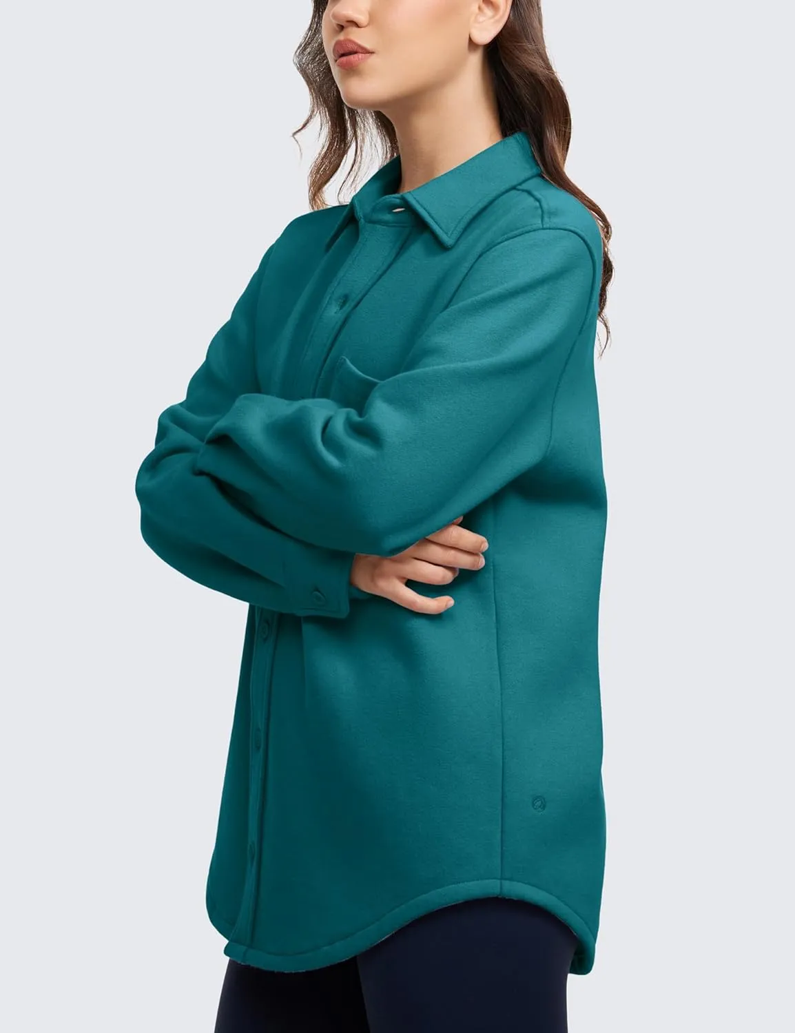 CRZ YOGA Womens Fleece Shacket Jackets Fall Warm Casual Long Sleeve Button Down Shirts with Pocket