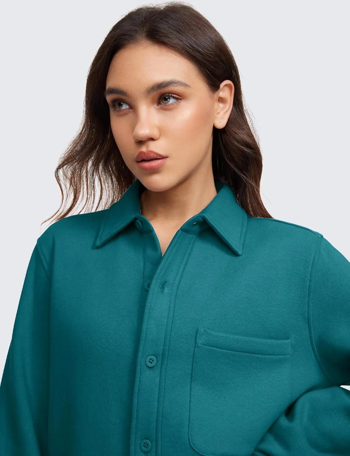 CRZ YOGA Womens Fleece Shacket Jackets Fall Warm Casual Long Sleeve Button Down Shirts with Pocket