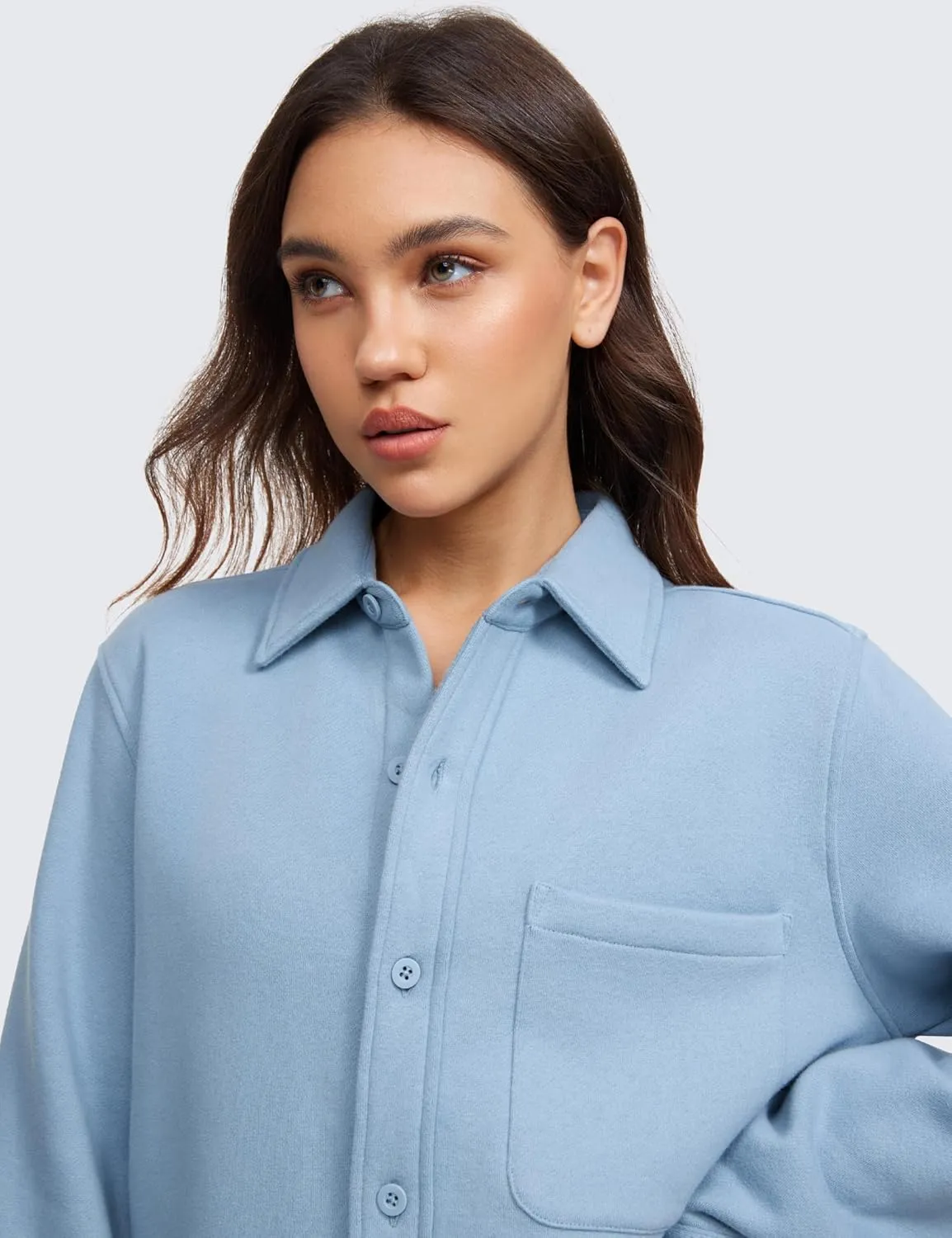 CRZ YOGA Womens Fleece Shacket Jackets Fall Warm Casual Long Sleeve Button Down Shirts with Pocket