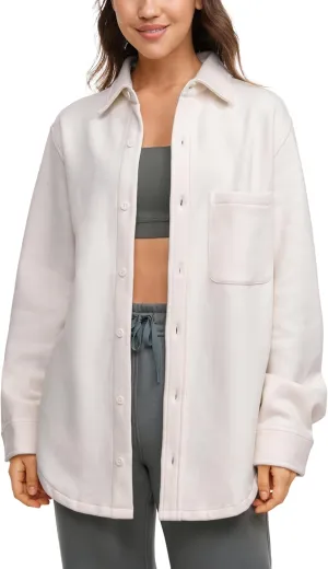 CRZ YOGA Womens Fleece Shacket Jackets Fall Warm Casual Long Sleeve Button Down Shirts with Pocket