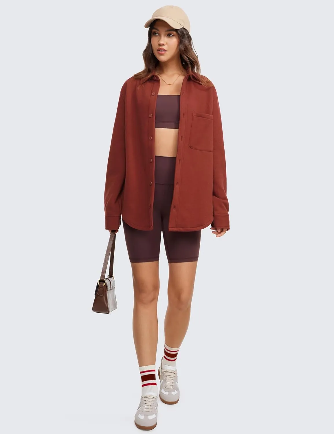 CRZ YOGA Womens Fleece Shacket Jackets Fall Warm Casual Long Sleeve Button Down Shirts with Pocket