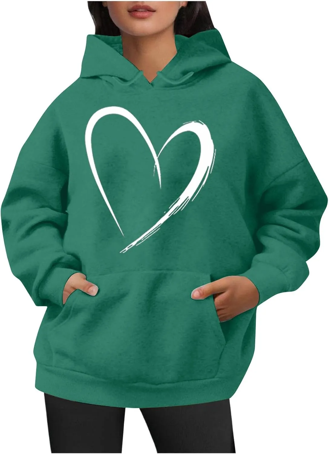 Cute Hoodies For Women 2024 Trendy Love Heart Print Hooded Sweatshirts Casual Loose Teen Girls y2k Hoodie Pullovers