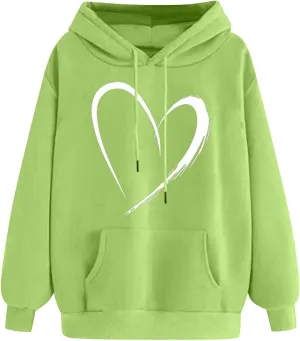 Cute Hoodies For Women 2024 Trendy Love Heart Print Hooded Sweatshirts Casual Loose Teen Girls y2k Hoodie Pullovers