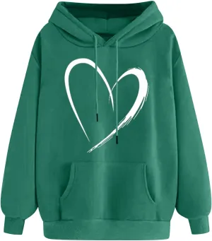 Cute Hoodies For Women 2024 Trendy Love Heart Print Hooded Sweatshirts Casual Loose Teen Girls y2k Hoodie Pullovers