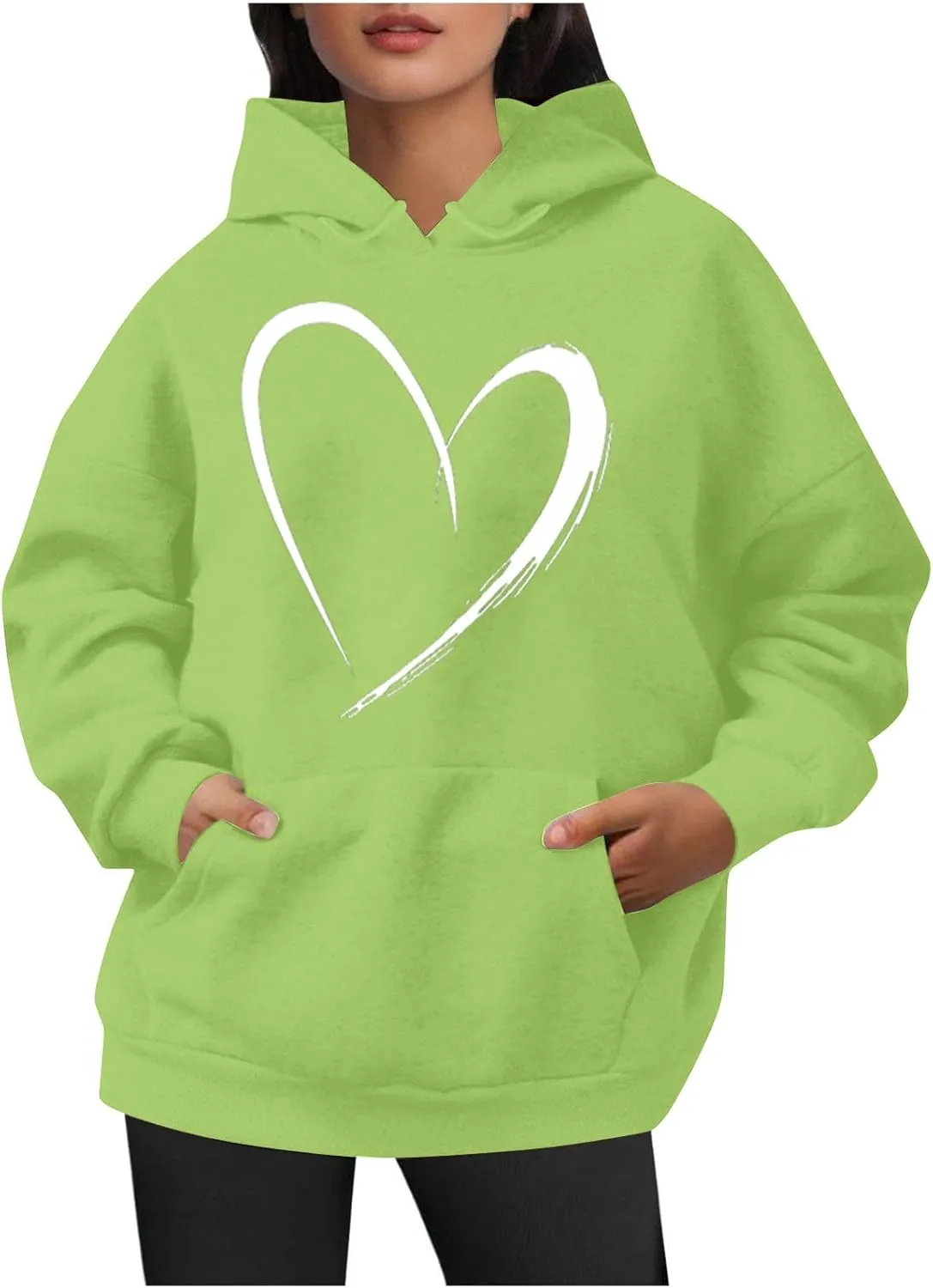 Cute Hoodies For Women 2024 Trendy Love Heart Print Hooded Sweatshirts Casual Loose Teen Girls y2k Hoodie Pullovers
