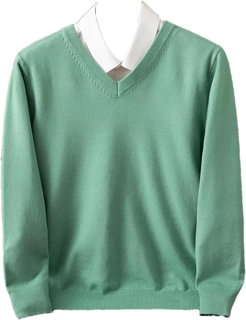 Dcvmvmn Men Soft Cashmere Sweater V-Neck Pullovers Loose Knitted Shirt Autumn Winter Popular