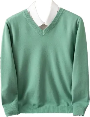 Dcvmvmn Men Soft Cashmere Sweater V-Neck Pullovers Loose Knitted Shirt Autumn Winter Popular
