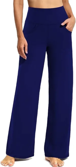 Denimblack Pants, EaseTrousers - High Waisted Multi-Pocket Straight Stretchy Pants, Women's Casual Wide-Leg Trousers