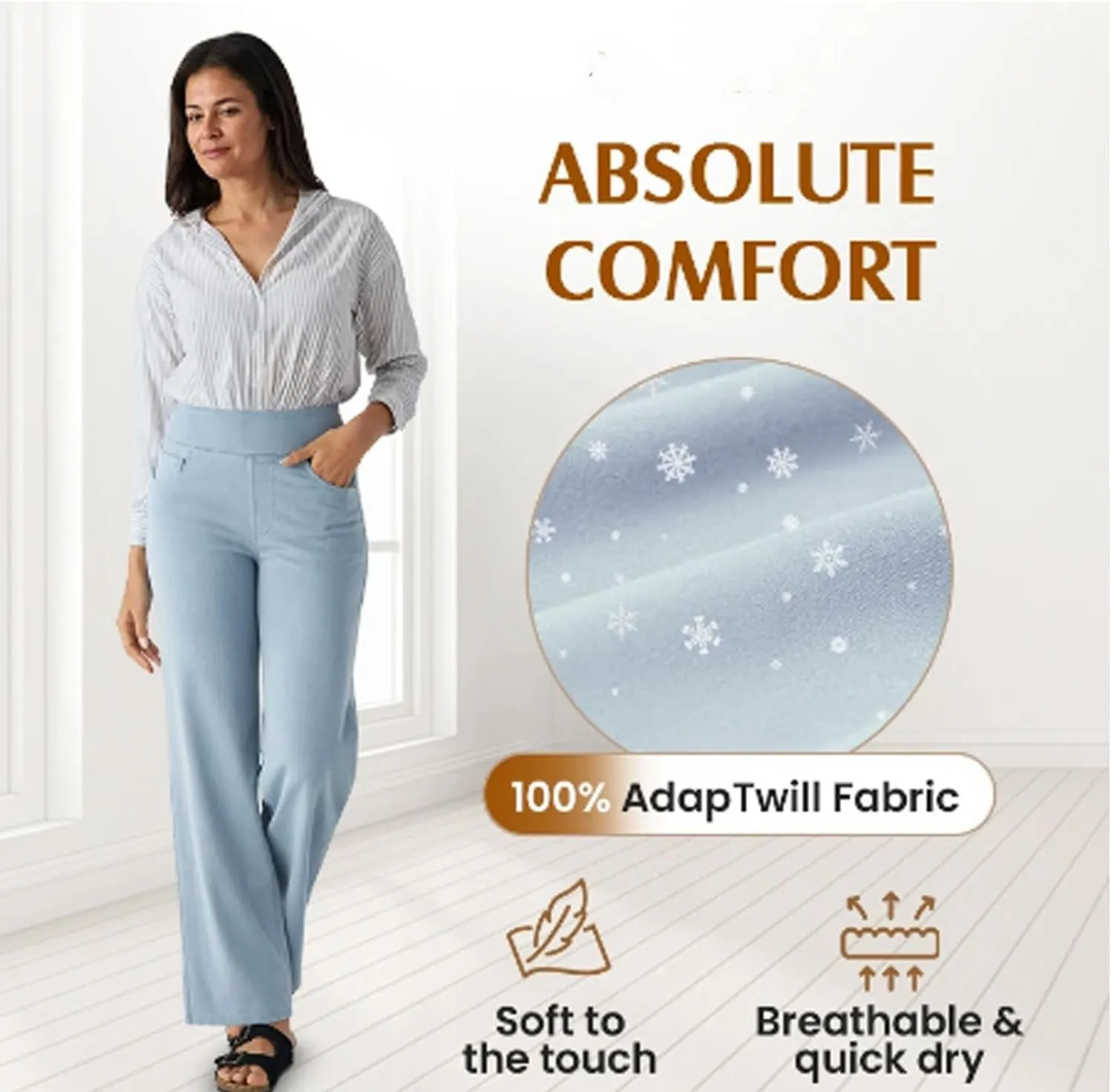Denimblack Pants, EaseTrousers - High Waisted Multi-Pocket Straight Stretchy Pants, Women's Casual Wide-Leg Trousers