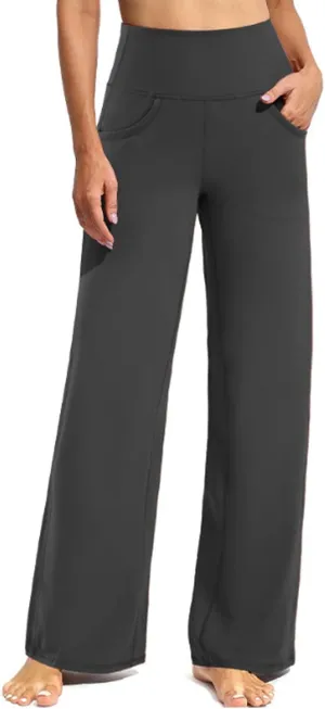 Denimblack Pants, EaseTrousers - High Waisted Multi-Pocket Straight Stretchy Pants, Women's Casual Wide-Leg Trousers