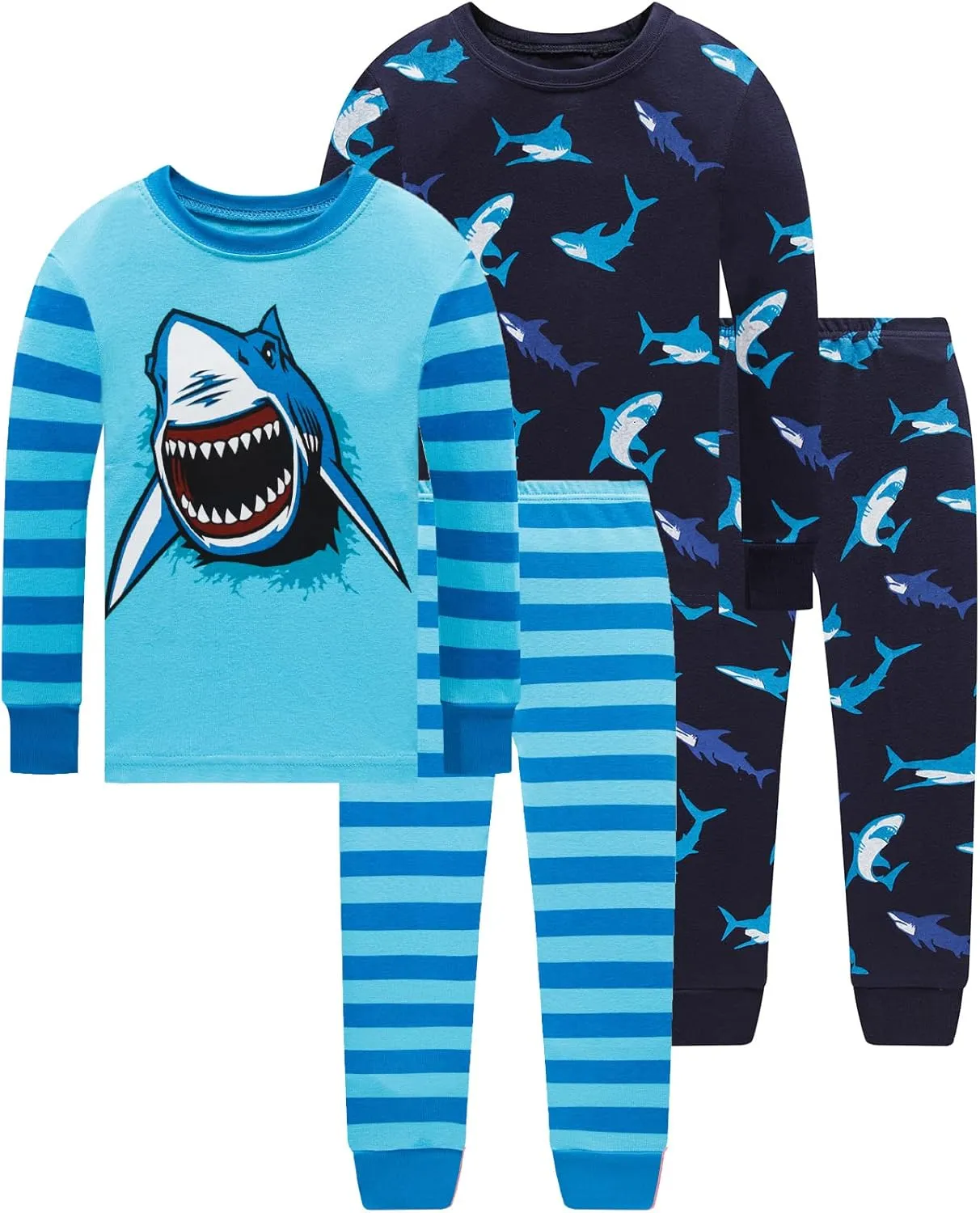 Dolphin&Fish Boys Pajamas 4Piece Toddler Kids Pjs Sets Cotton Toddler Clothes Sleepwears