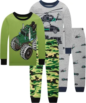 Dolphin&Fish Boys Pajamas 4Piece Toddler Kids Pjs Sets Cotton Toddler Clothes Sleepwears