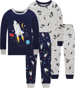 Dolphin&Fish Boys Pajamas 4Piece Toddler Kids Pjs Sets Cotton Toddler Clothes Sleepwears