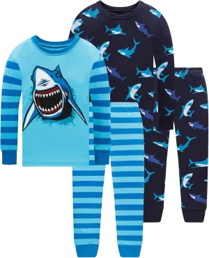 Dolphin&Fish Boys Pajamas 4Piece Toddler Kids Pjs Sets Cotton Toddler Clothes Sleepwears