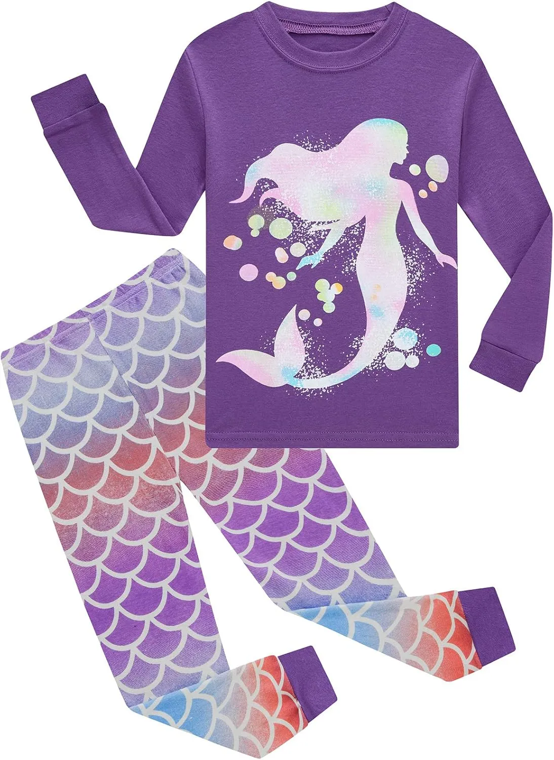 Dolphin&Fish Girls Cotton Pajamas Toddler 2 Pieces Pjs Kids Sleepwear Clothes Long sleeve Sets
