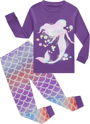 Dolphin&Fish Girls Cotton Pajamas Toddler 2 Pieces Pjs Kids Sleepwear Clothes Long sleeve Sets