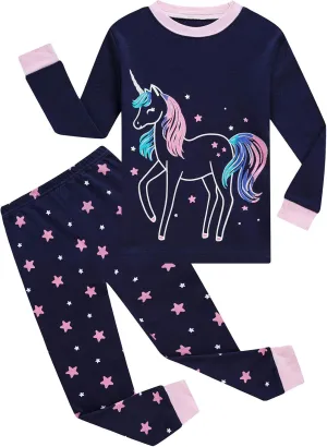 Dolphin&Fish Girls Cotton Pajamas Toddler 2 Pieces Pjs Kids Sleepwear Clothes Long sleeve Sets