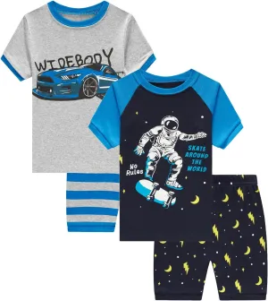 Dolphin&Fish Little Boys Cotton Short Pajamas 4 Piece Summer Kids Clothes Children Toddler Pjs
