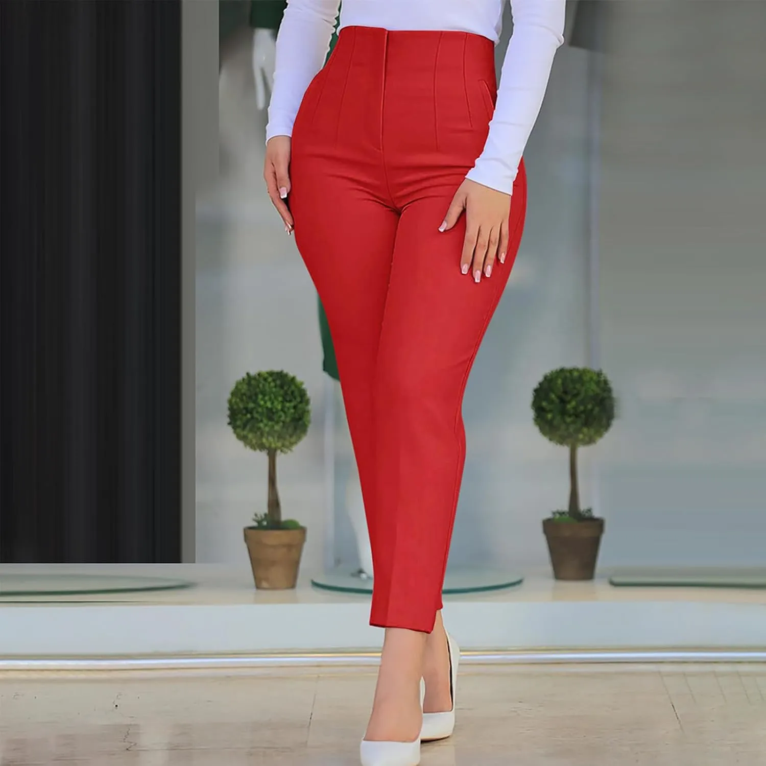 Dress Pants for Women Pleated High Waisted Work Pants Slim Fit Straight Leg Office Trousers Business Casual Outfits