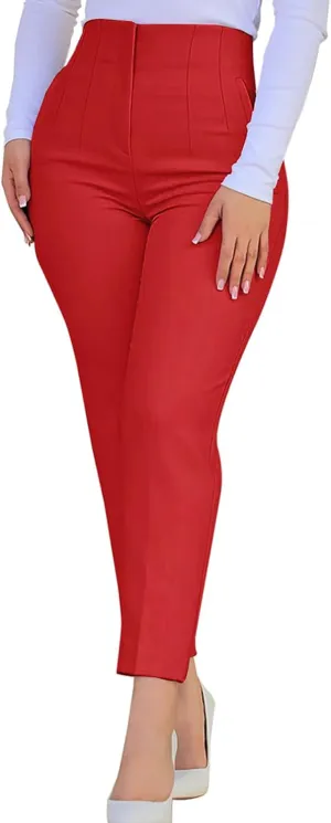 Dress Pants for Women Pleated High Waisted Work Pants Slim Fit Straight Leg Office Trousers Business Casual Outfits