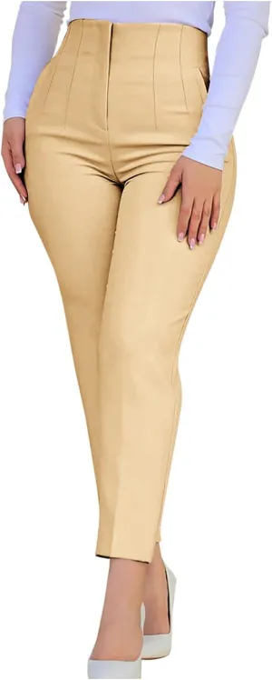 Dress Pants for Women Pleated High Waisted Work Pants Slim Fit Straight Leg Office Trousers Business Casual Outfits