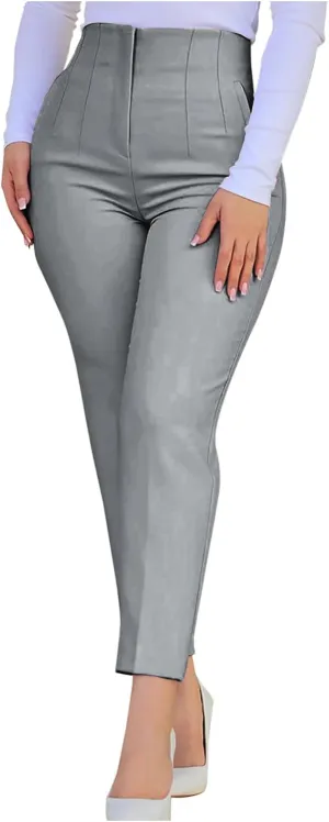 Dress Pants for Women Pleated High Waisted Work Pants Slim Fit Straight Leg Office Trousers Business Casual Outfits