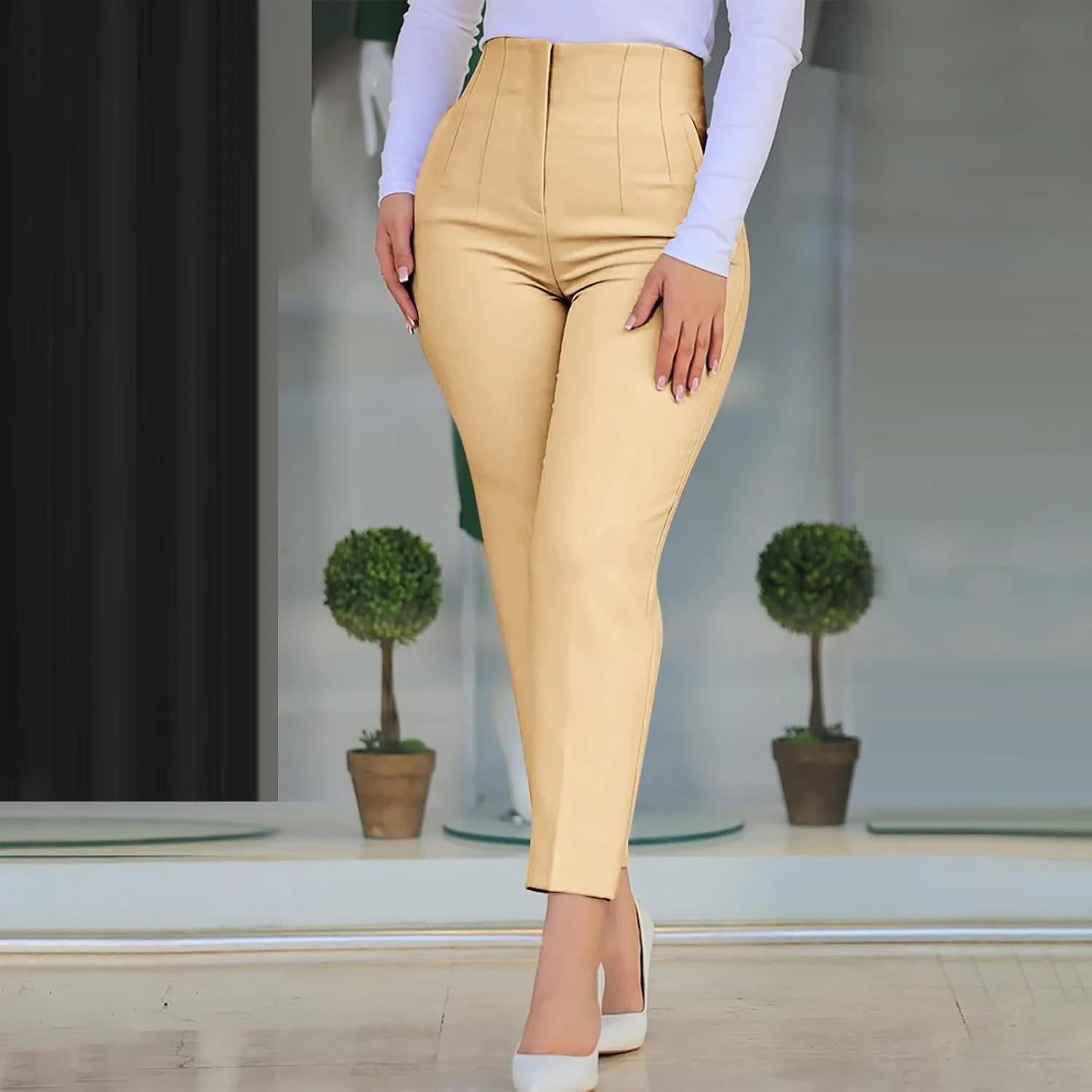Dress Pants for Women Pleated High Waisted Work Pants Slim Fit Straight Leg Office Trousers Business Casual Outfits