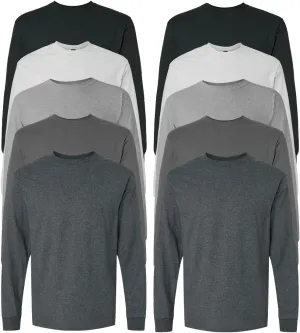 EVERYDAY TEES Men's Heavy Cotton Long Sleeve Shirt (Pack of 10), Assorted Mixed Color Small to 4XL