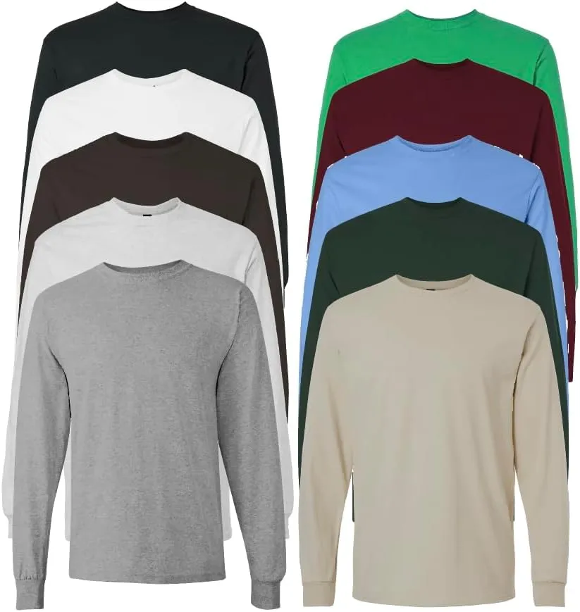 EVERYDAY TEES Men's Heavy Cotton Long Sleeve Shirt (Pack of 10), Assorted Mixed Color Small to 4XL