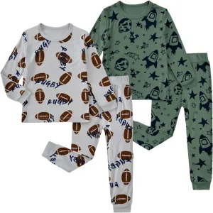 Feidoog Baby Bamboo Pajamas Set Toddler Boys 4-Piece Long Sleeve Snug Fit Sleepwear Pjs 2-7Y