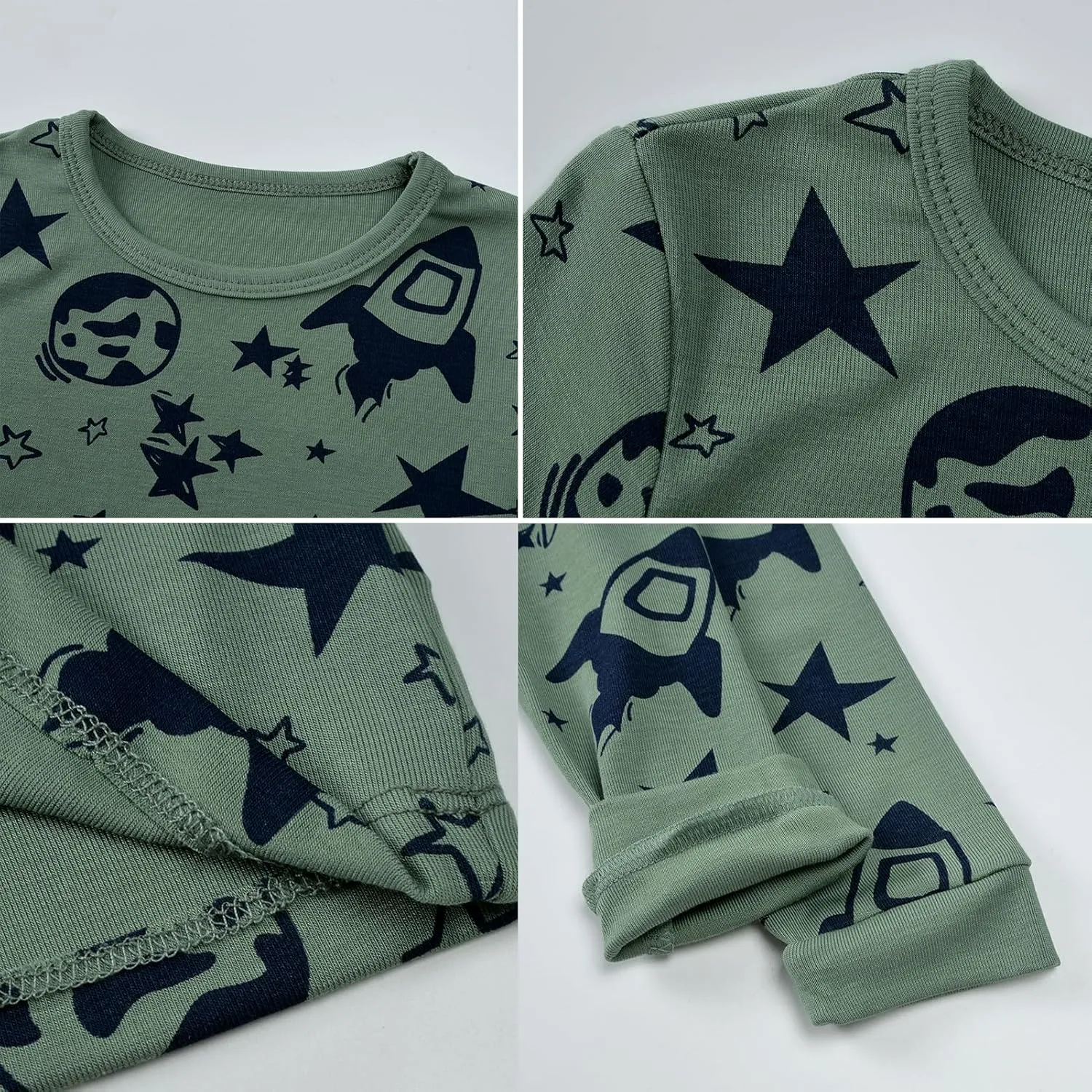 Feidoog Baby Bamboo Pajamas Set Toddler Boys 4-Piece Long Sleeve Snug Fit Sleepwear Pjs 2-7Y