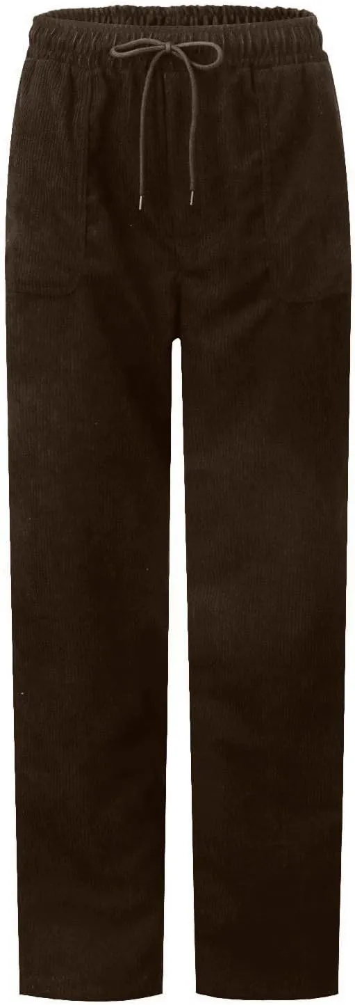 FZYLQY Corduroy Pants for Women Casual Drawstring Elastic High Waist Straight Leg Pants Loose Comfy Trousers with Pockets