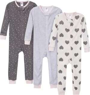 Gerber Baby-Girls 3-Pack Snug Fit Footless One-Piece Cotton Pajamas