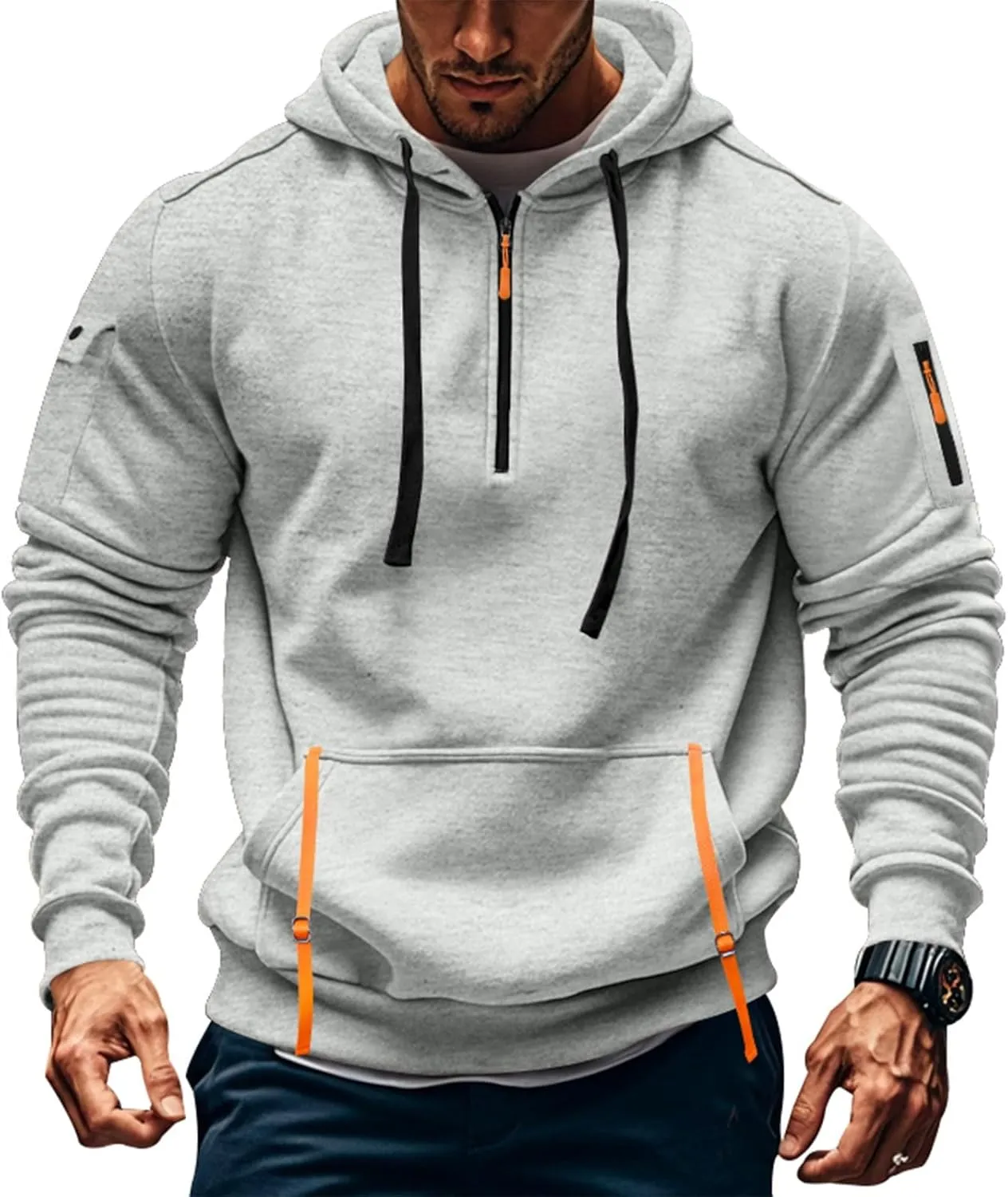 GOFULY Hoodies For Men Tactical Quarter Zip Pullover Stylish Sweatshirt Long Sleeve Big And Tall Hoodies With Pocket 2024