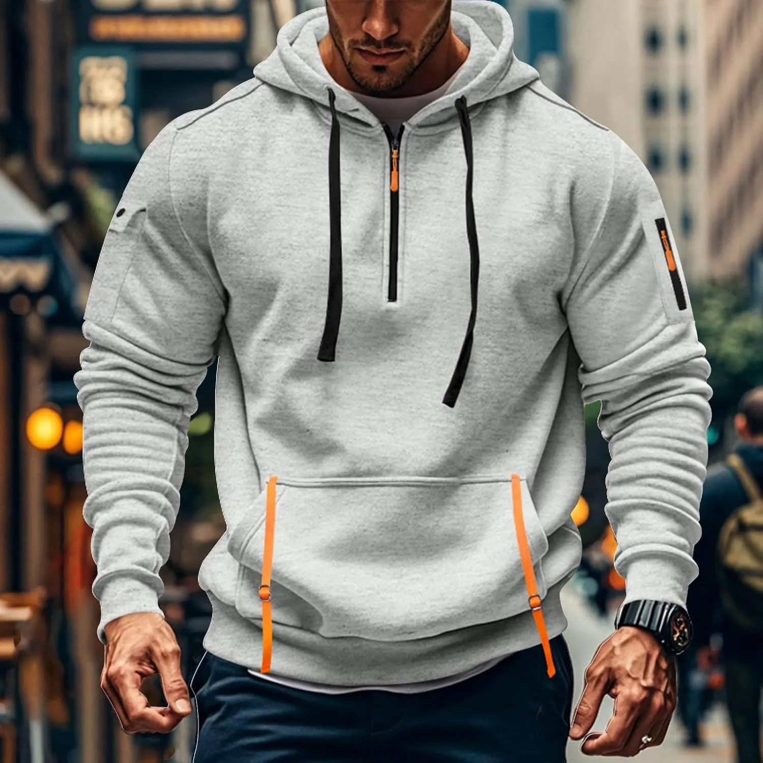 GOFULY Hoodies For Men Tactical Quarter Zip Pullover Stylish Sweatshirt Long Sleeve Big And Tall Hoodies With Pocket 2024