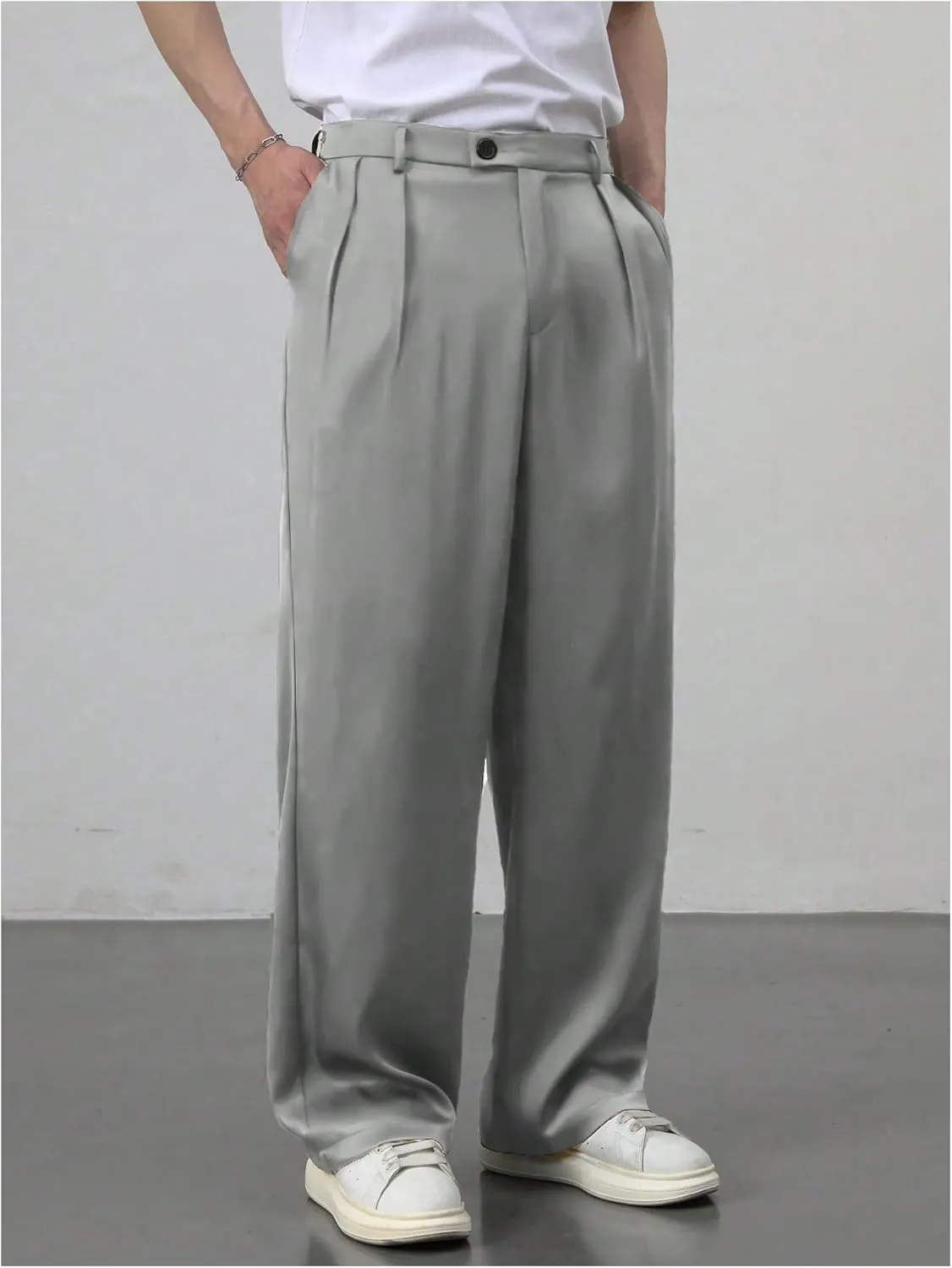 GORGLITTER Men's Baggy Wide Leg Dress Pant Straight Leg Suit Pant Lightweight Modern Fit Business Trousers